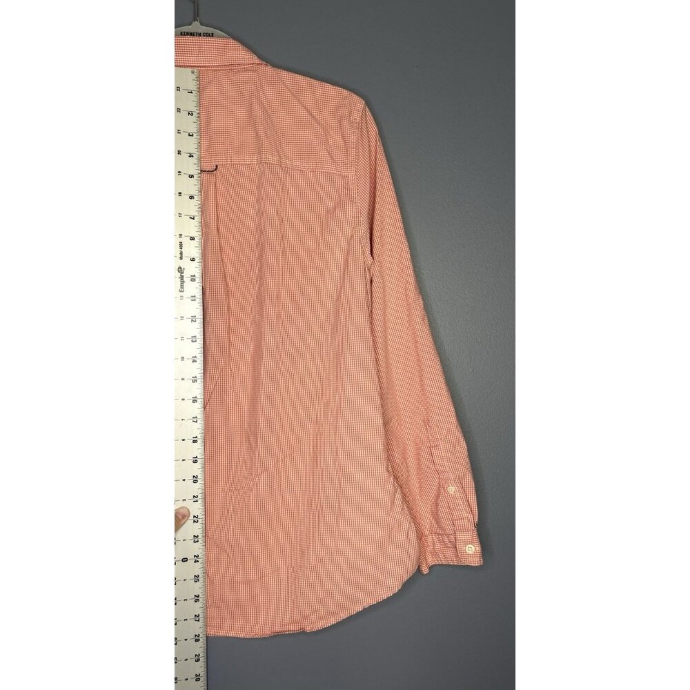 LL Bean Gingham Plaid Shirt Men's L Long Sleeve Orange Lightweight Summer Picnic - Picture 5 of 11